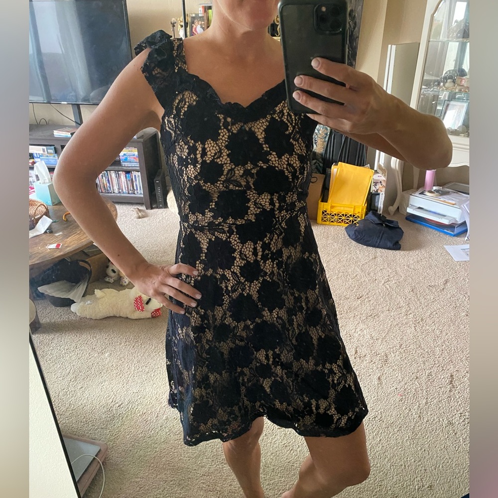 Monteau Los Angeles Black and Beige Lace Ruffle Dress